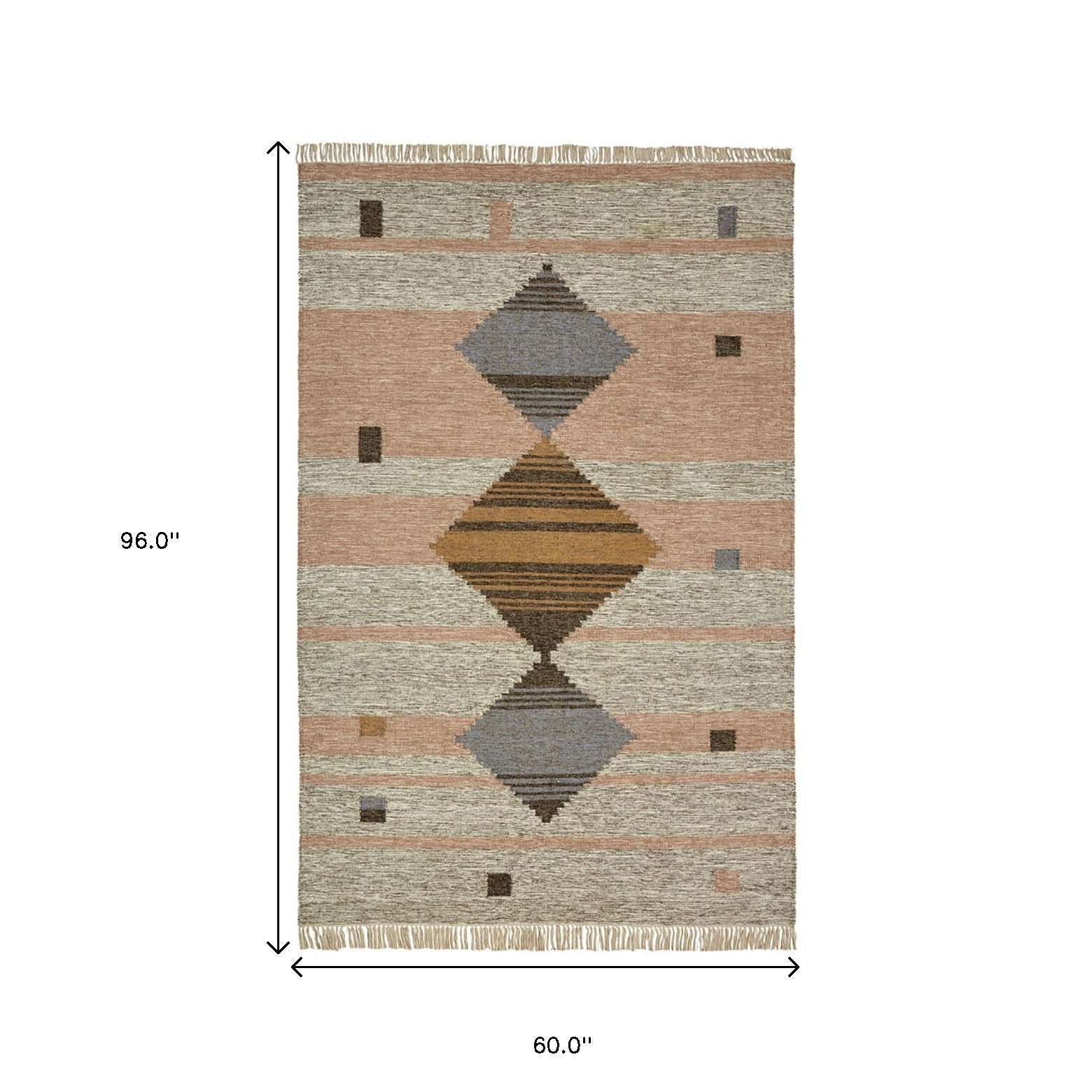 5' X 8' Vanilla Cream Geometric Flatweave Handmade Stain Resistant Area Rug With Fringe