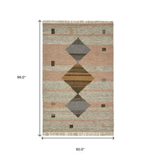 5' X 8' Vanilla Cream Geometric Flatweave Handmade Stain Resistant Area Rug With Fringe