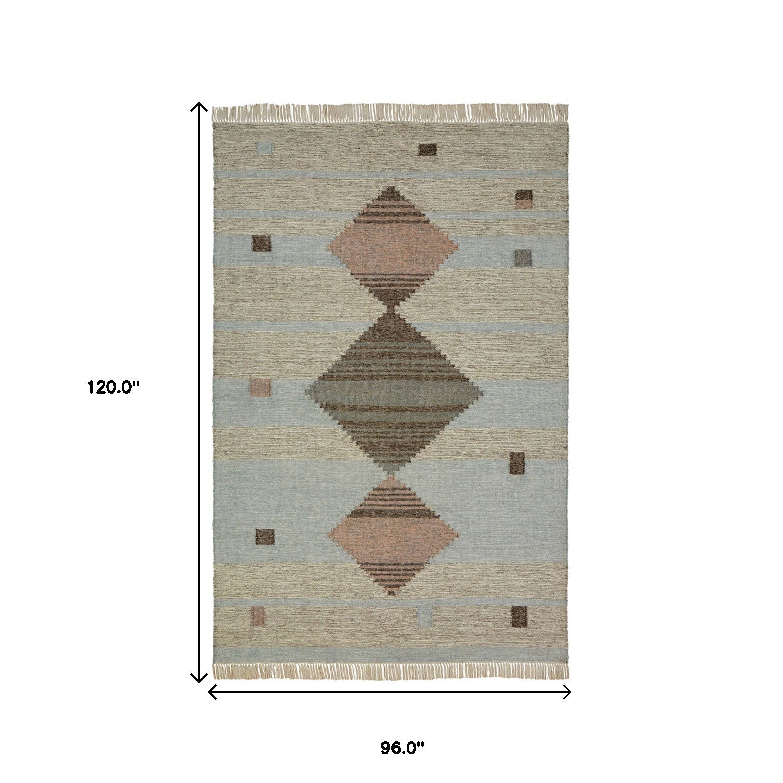 8' X 10' Light Blue Geometric Flatweave Handmade Stain Resistant Area Rug With Fringe