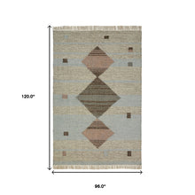 8' X 10' Light Blue Geometric Flatweave Handmade Stain Resistant Area Rug With Fringe