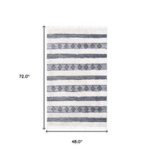 4' X 6' Black And Ivory Wool Striped Flatweave Handmade Stain Resistant Area Rug With Fringe