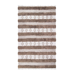 4' X 6' Olive And Ivory Wool Striped Flatweave Handmade Stain Resistant Area Rug With Fringe