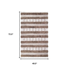4' X 6' Olive And Ivory Wool Striped Flatweave Handmade Stain Resistant Area Rug With Fringe