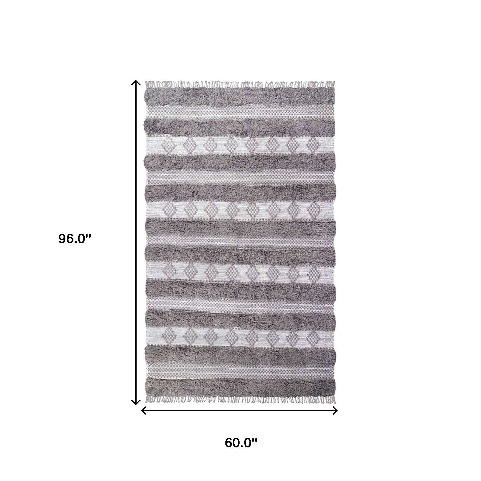 5' X 8' Grey And Silver Wool Striped Flatweave Handmade Stain Resistant Area Rug With Fringe