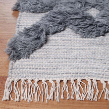 10' Silver And Grey Wool Geometric Flatweave Handmade Stain Resistant Runner Rug With Fringe