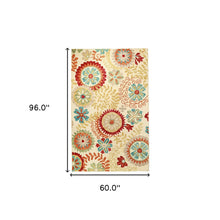 5' X 8' Cream Wool Medallion Tufted Handmade Stain Resistant Area Rug