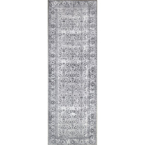 8' Charcoal Oriental Power Loom Stain Resistant Runner Rug