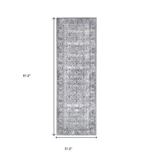 8' Charcoal Oriental Power Loom Stain Resistant Runner Rug