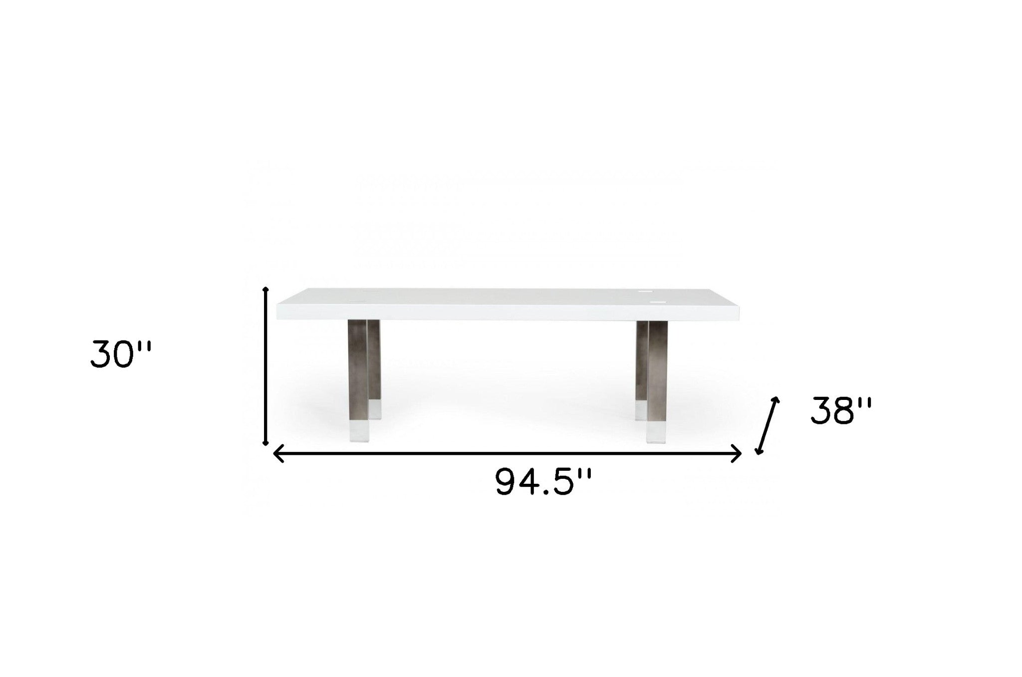 White And Gun Metal Rectangular Manufactured Wood And Stainless Steel Dining Table 95"