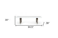 White And Gun Metal Rectangular Manufactured Wood And Stainless Steel Dining Table 95