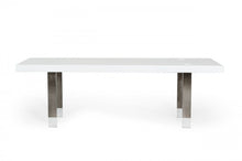 White And Gun Metal Rectangular Manufactured Wood And Stainless Steel Dining Table 95