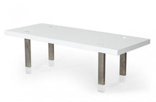 White And Gun Metal Rectangular Manufactured Wood And Stainless Steel Dining Table 95