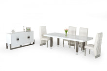 White And Gun Metal Rectangular Manufactured Wood And Stainless Steel Dining Table 95