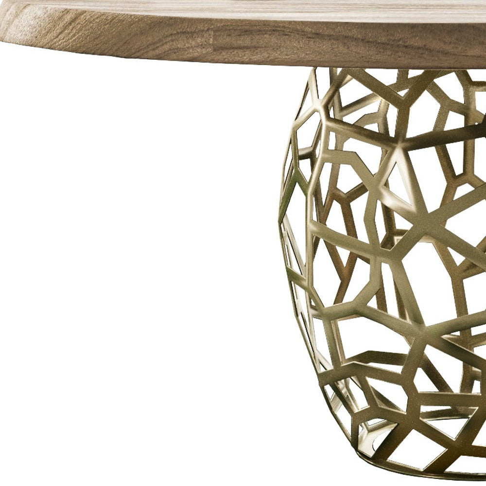 Acacia Live Edge Rounded Solid Wood And Brass Dining Table 47"