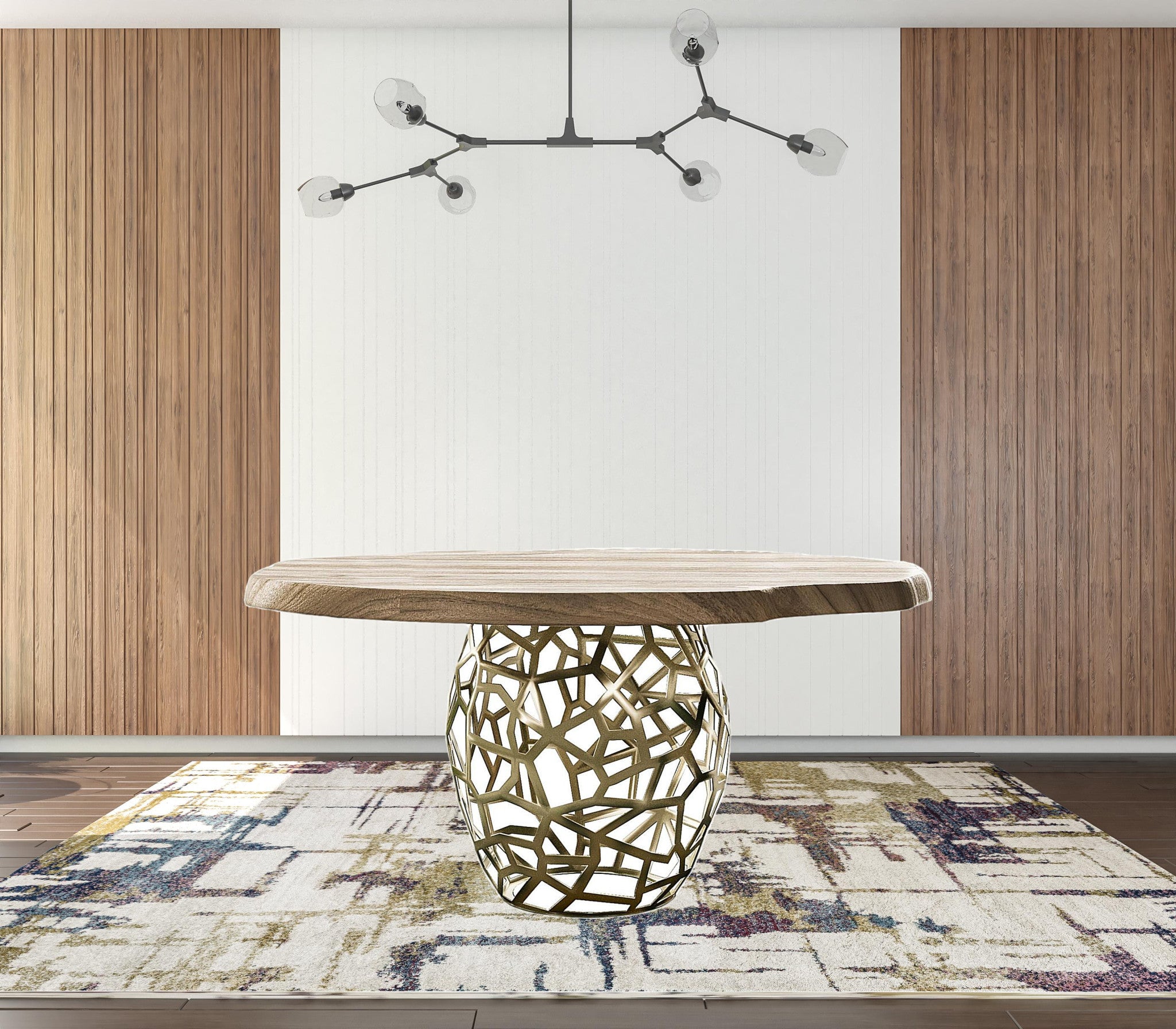 Acacia Live Edge Rounded Solid Wood And Brass Dining Table 47"