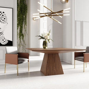 59" Walnut Square Solid Manufactured Wood Dining Table