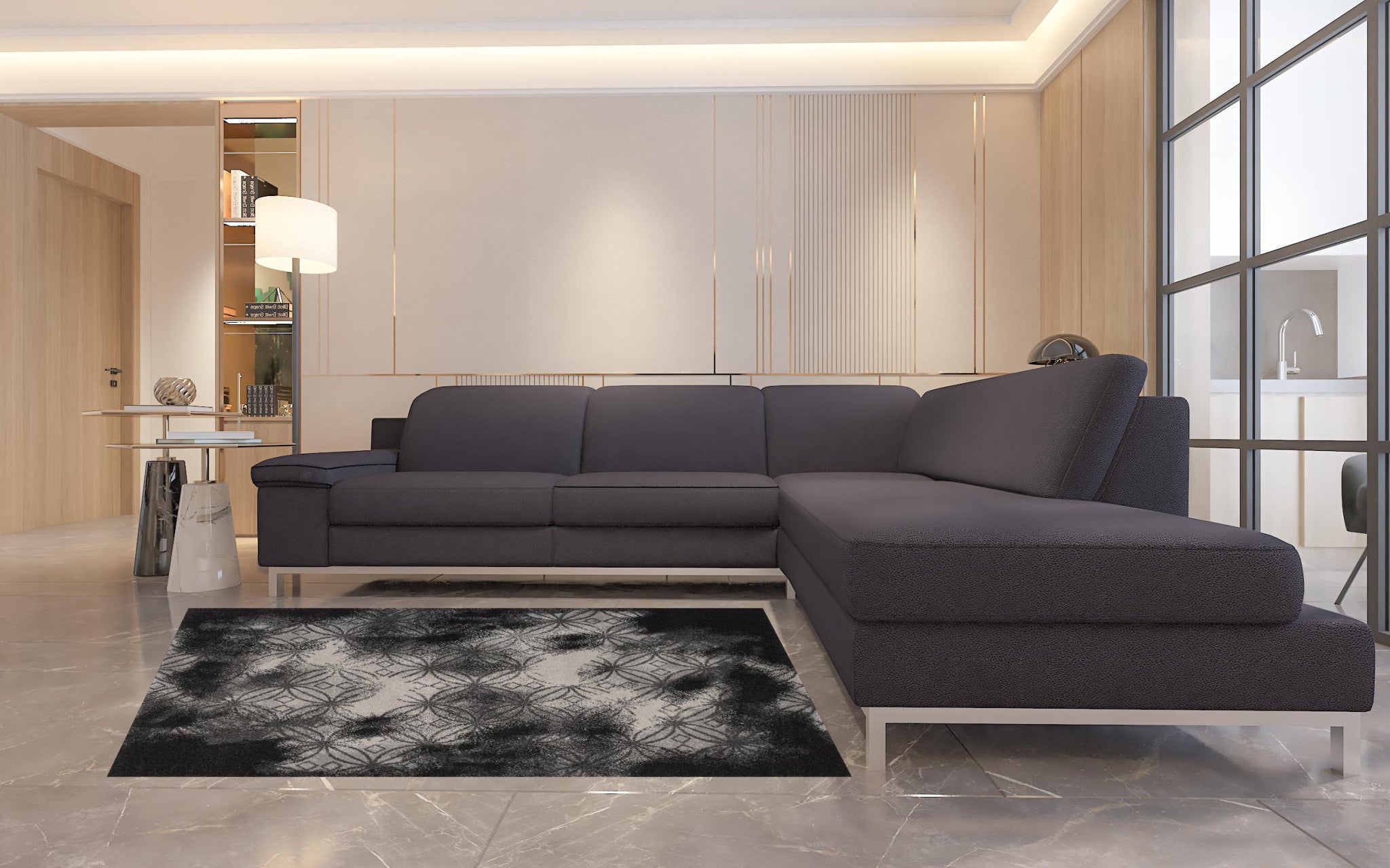 4' X 6' Black Abstract Power Loom Stain Resistant Area Rug