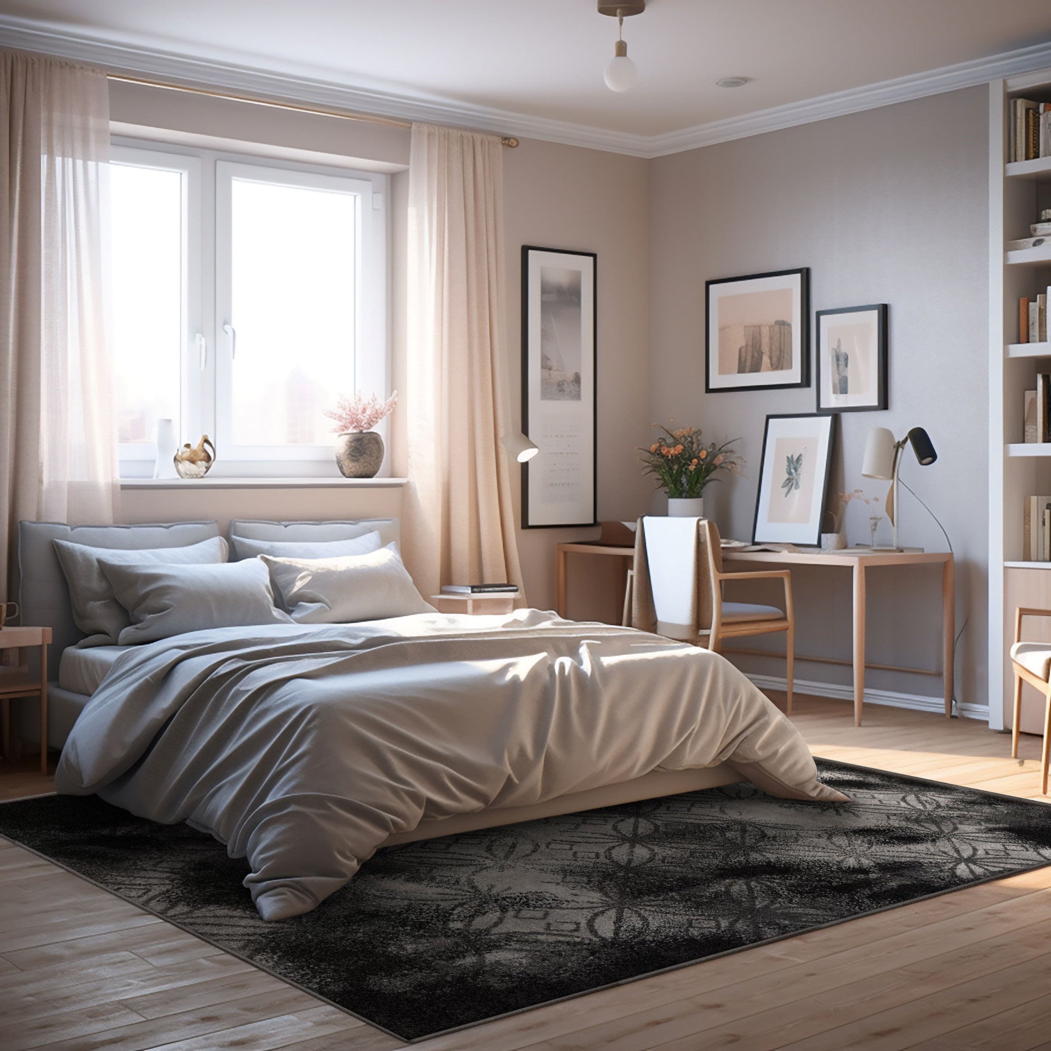 4' X 6' Black Abstract Power Loom Stain Resistant Area Rug