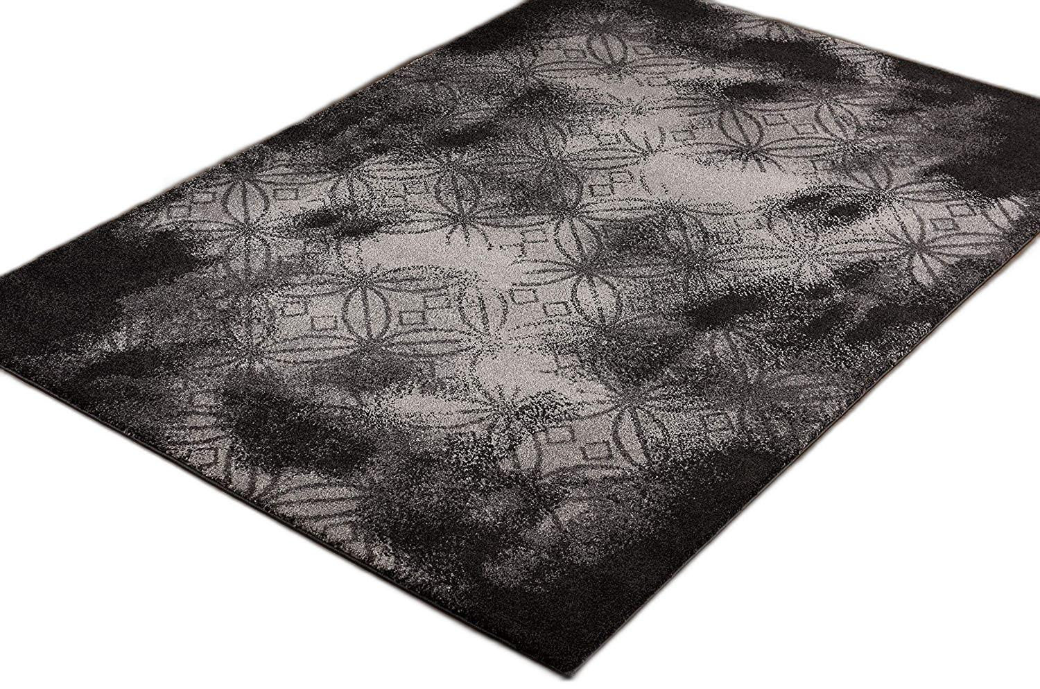 4' X 6' Black Abstract Power Loom Stain Resistant Area Rug