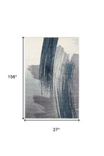 2' X 13' White And Blue Abstract Power Loom Stain Resistant Area Rug