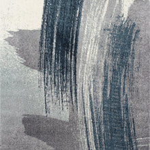 2' X 15' White And Blue Abstract Power Loom Stain Resistant Area Rug