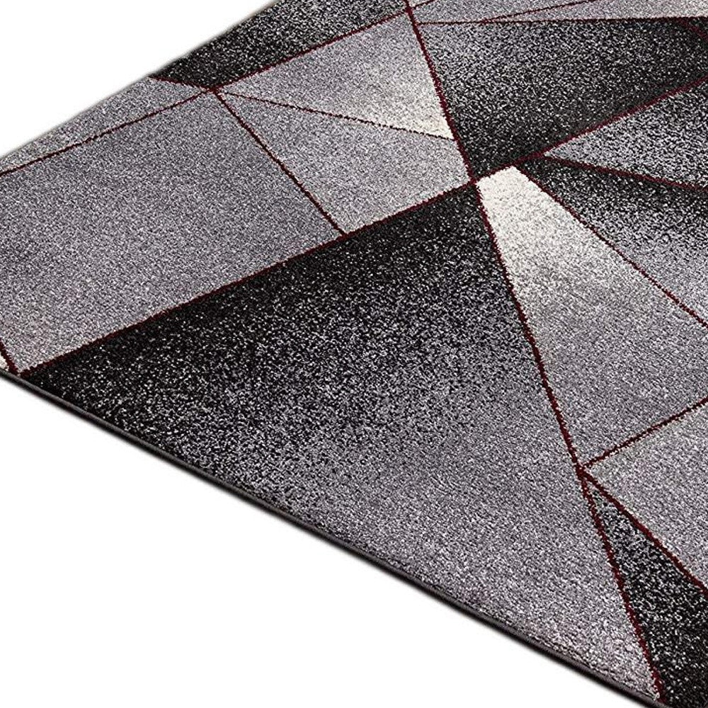 2' X 10' Grey Blue Abstract Geometric Stain Resistant Area Rug