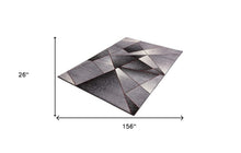 2' X 13' Grey And Blue Geometric Power Loom Stain Resistant Area Rug