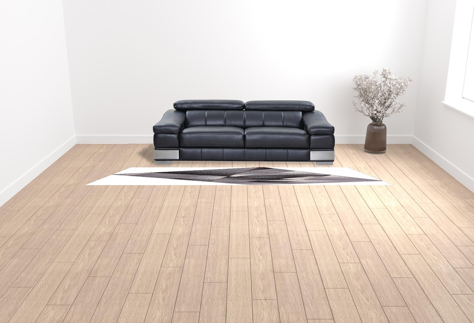 2' X 13' Grey And Blue Geometric Power Loom Stain Resistant Area Rug