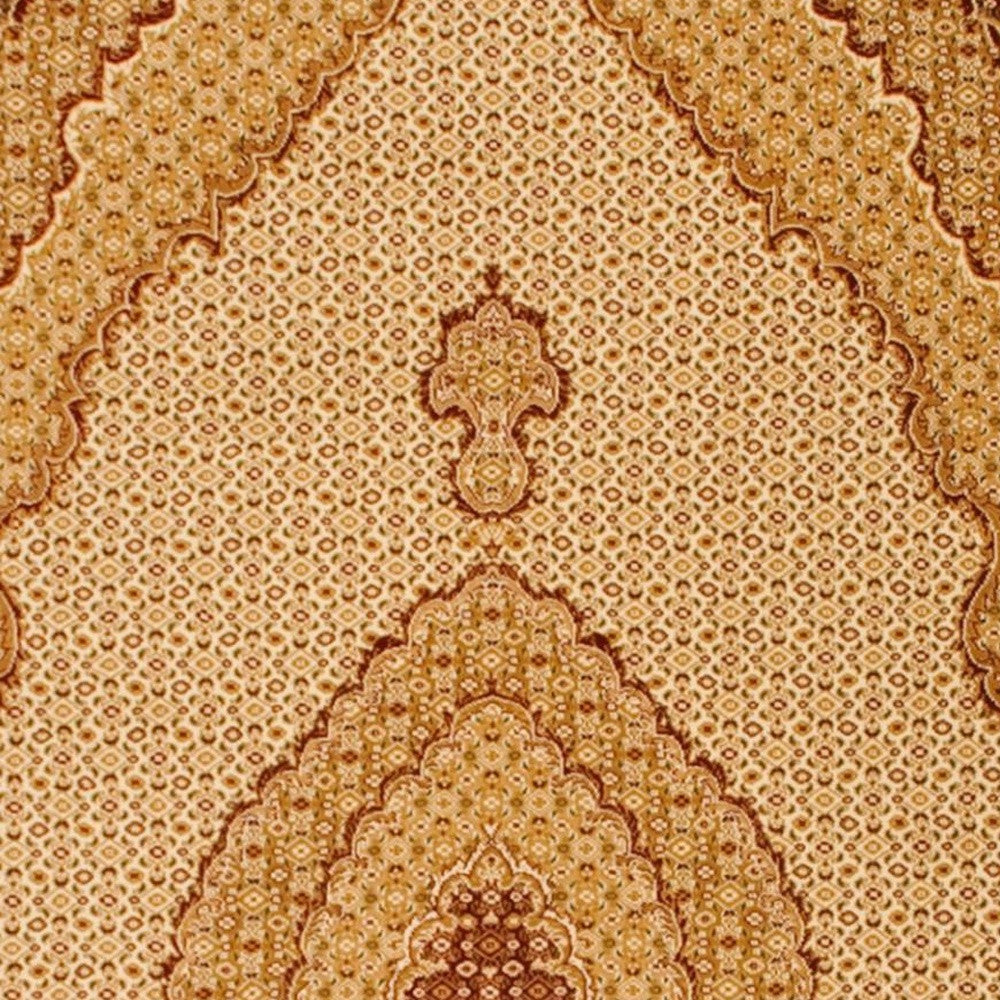 2' X 13' Cream Oriental Power Loom Stain Resistant Area Rug