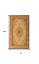 3' X 10' Cream Oriental Power Loom Stain Resistant Area Rug
