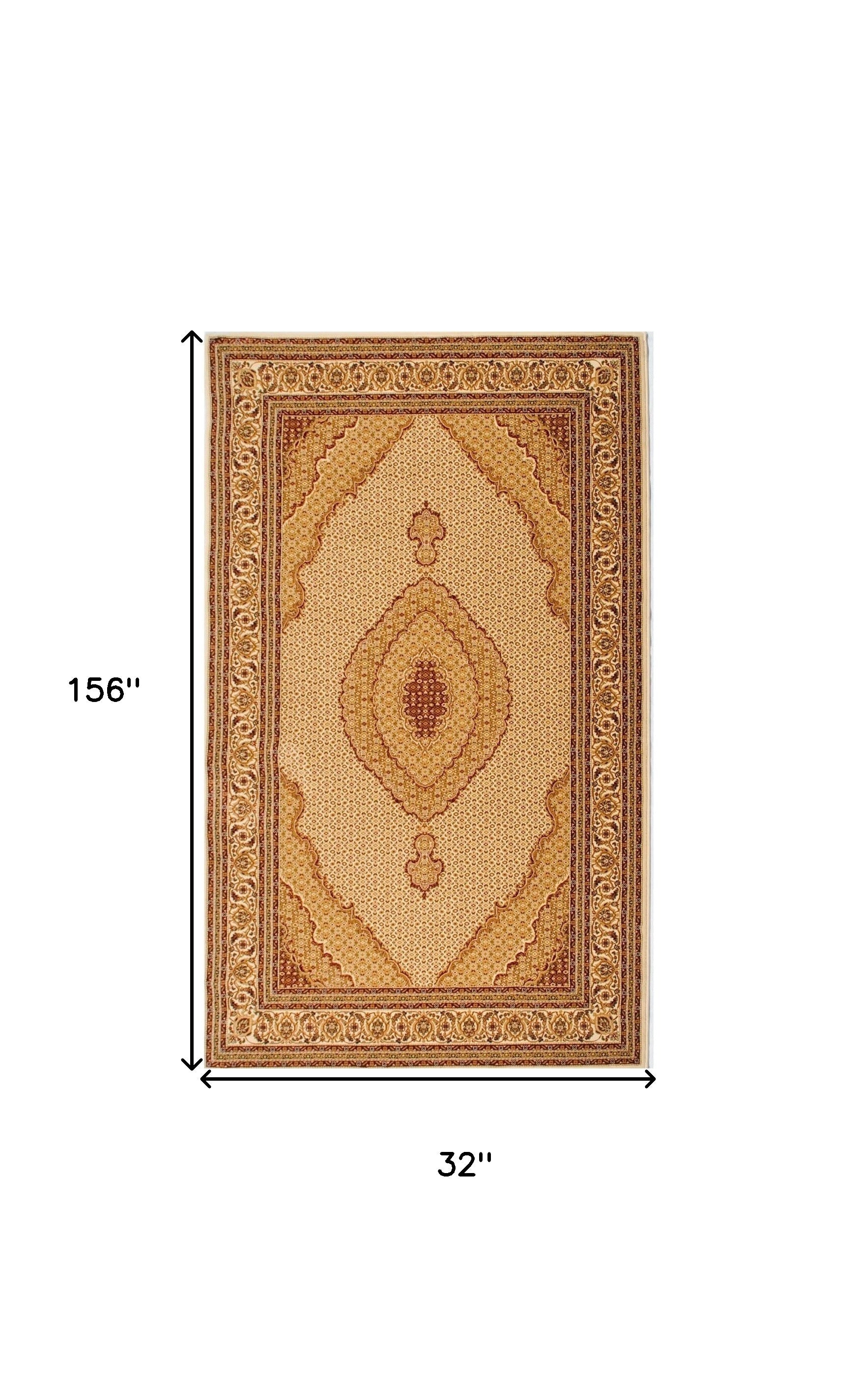 3' X 13' Cream Oriental Power Loom Stain Resistant Area Rug