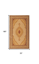 3' X 15' Cream Oriental Power Loom Stain Resistant Area Rug