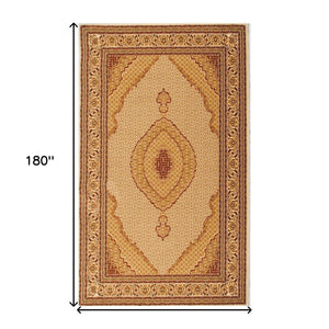 3' X 15' Cream Oriental Power Loom Stain Resistant Area Rug