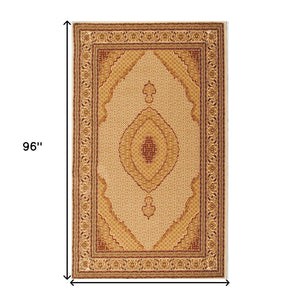 3' X 8' Cream Oriental Power Loom Stain Resistant Area Rug