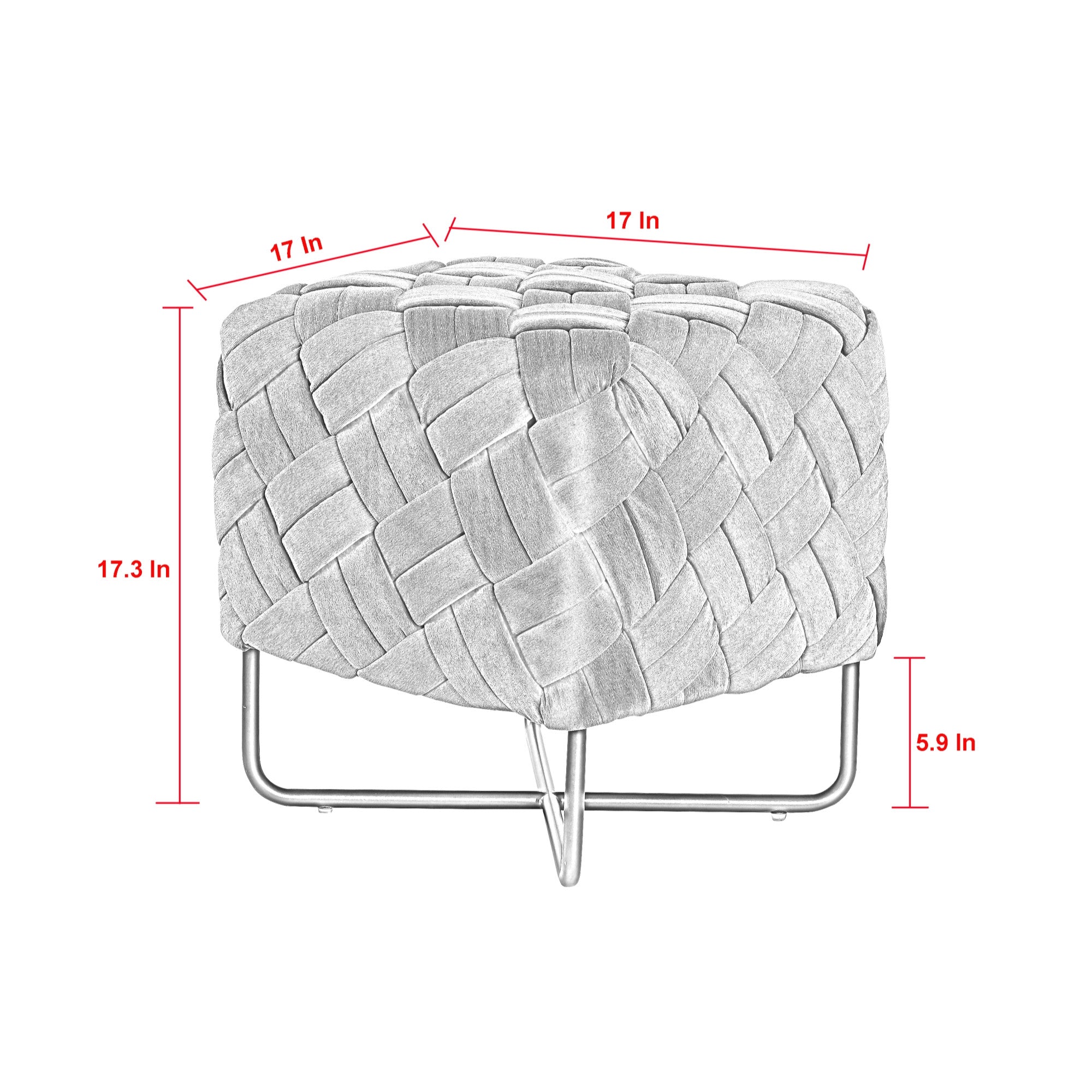 Otomana de cubo negro y terciopelo blanco crema de 17"
