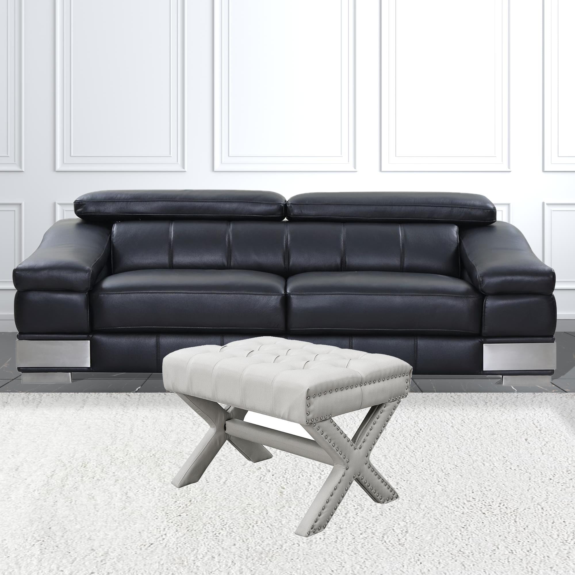 Blanco crema 100% lino otomano capitoné de 20"