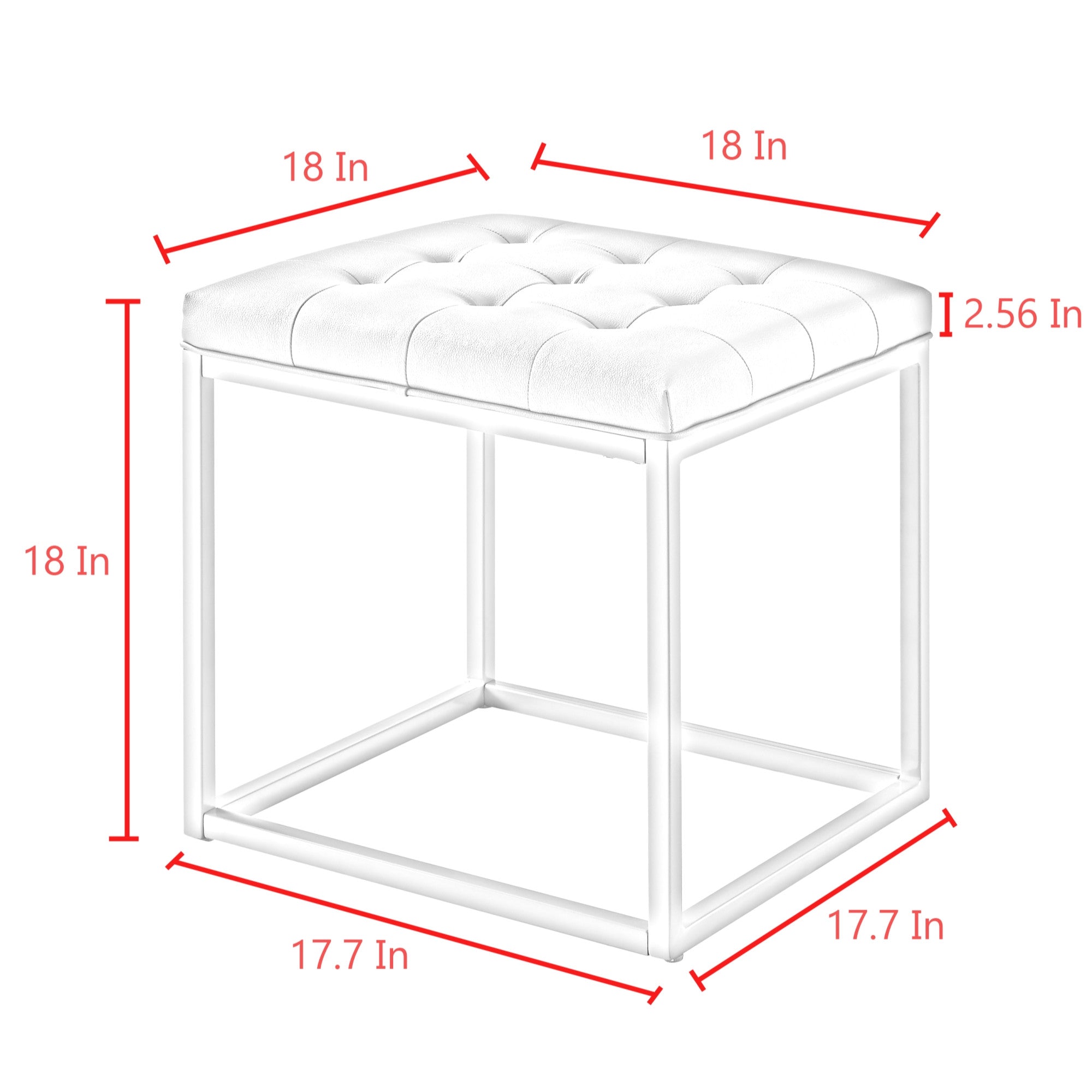 Otomana de cubo plateado y piel sintética color blanco crema de 18"