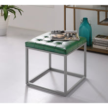 Otomana de cubo plateado y piel sintética verde de 18