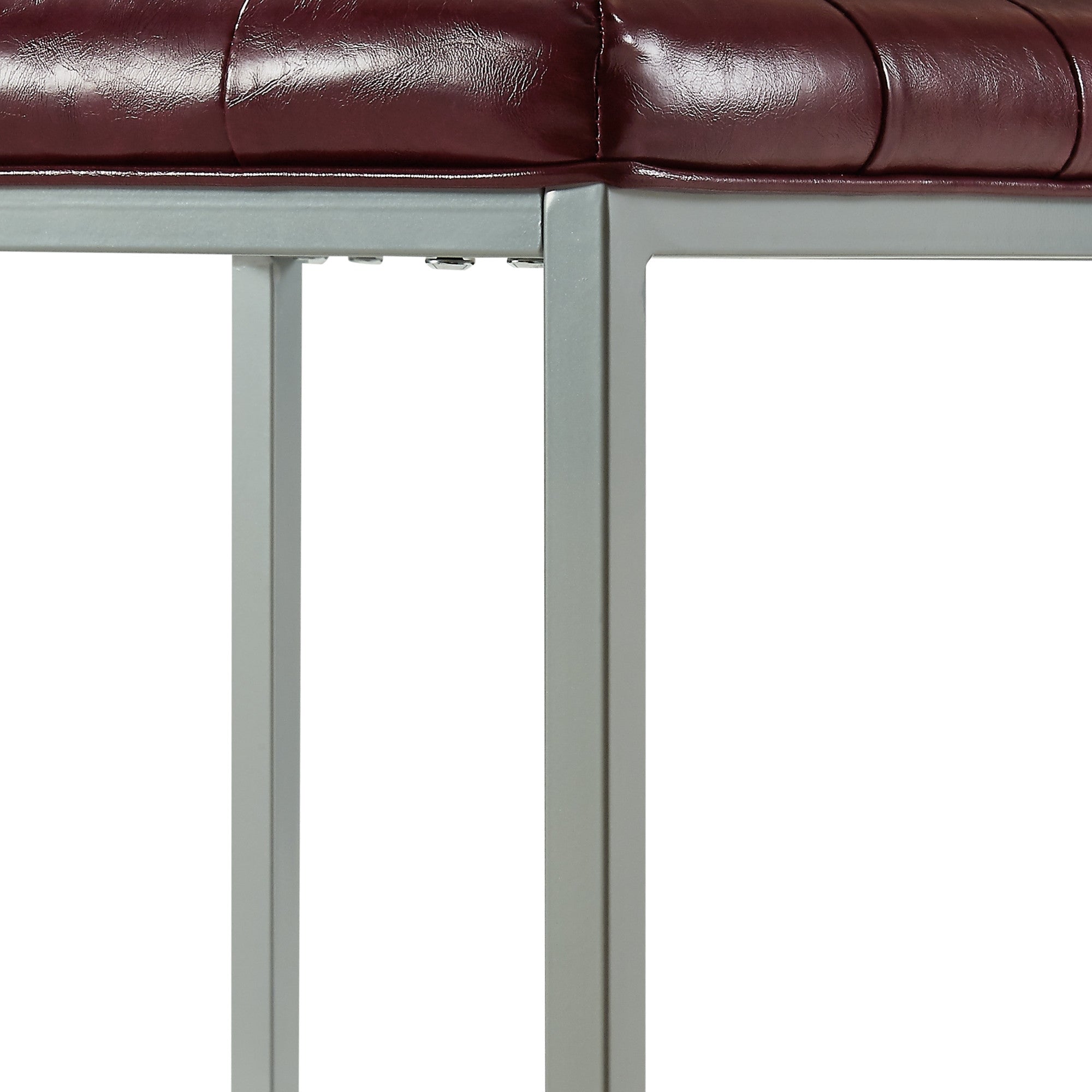 18" Deep Purple Faux Leather And Silver Cube Ottoman