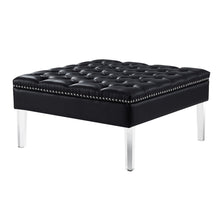 Black Faux Leather And Clear Cocktail Ottoman 35
