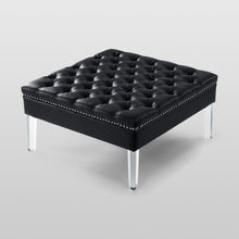 Black Faux Leather And Clear Cocktail Ottoman 35