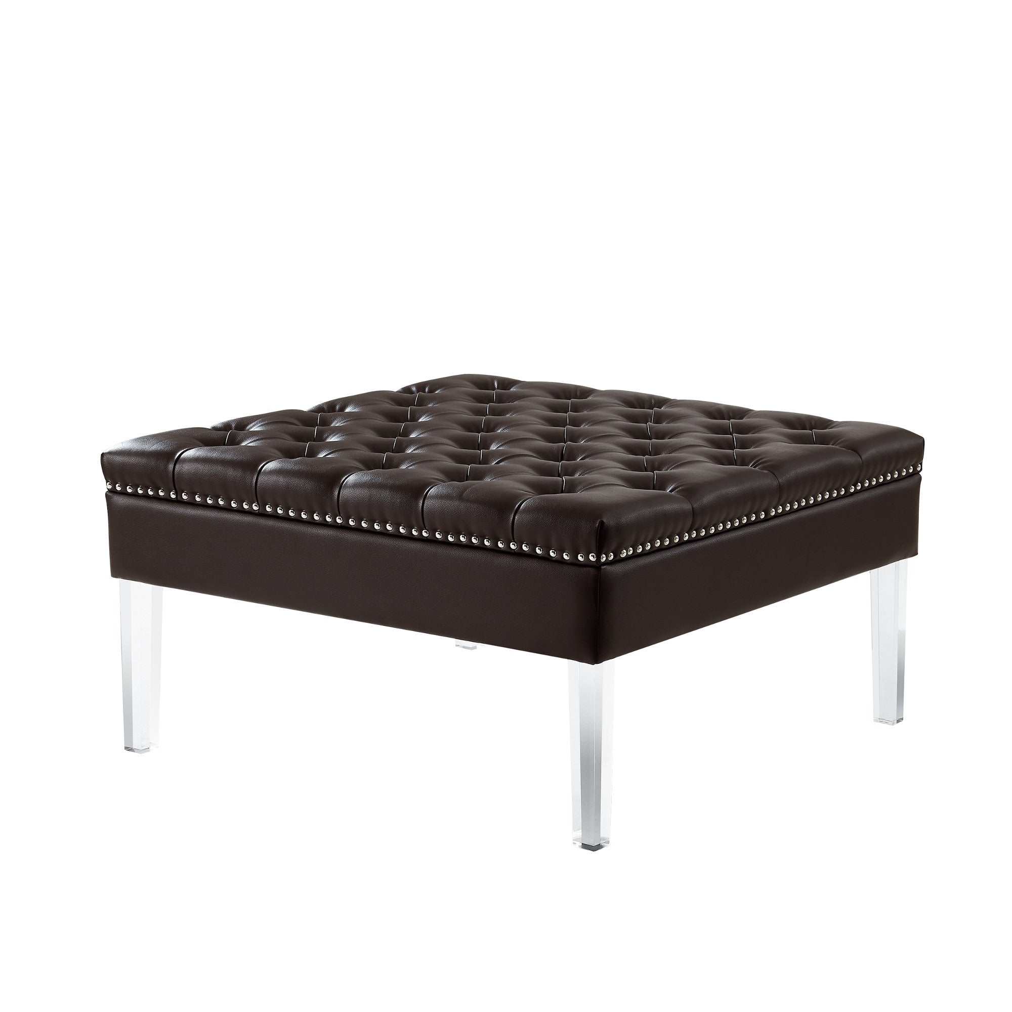 Espresso Faux Leather and Acrylic Cocktail Ottoman 35"