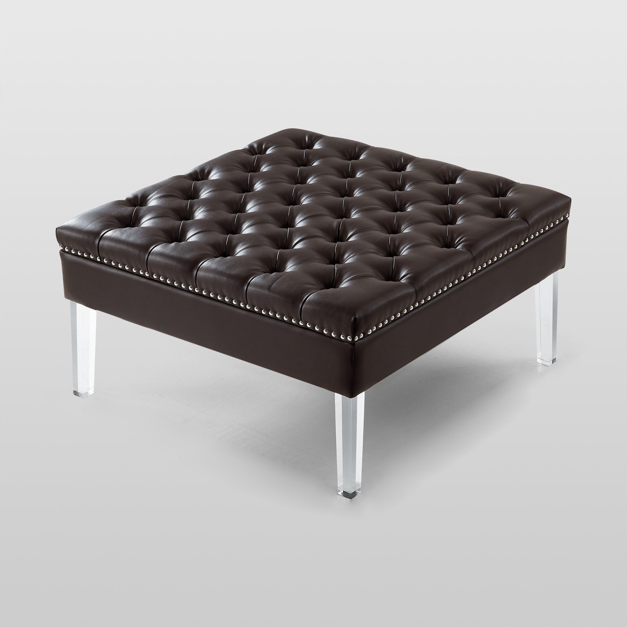 Espresso Faux Leather and Acrylic Cocktail Ottoman 35"