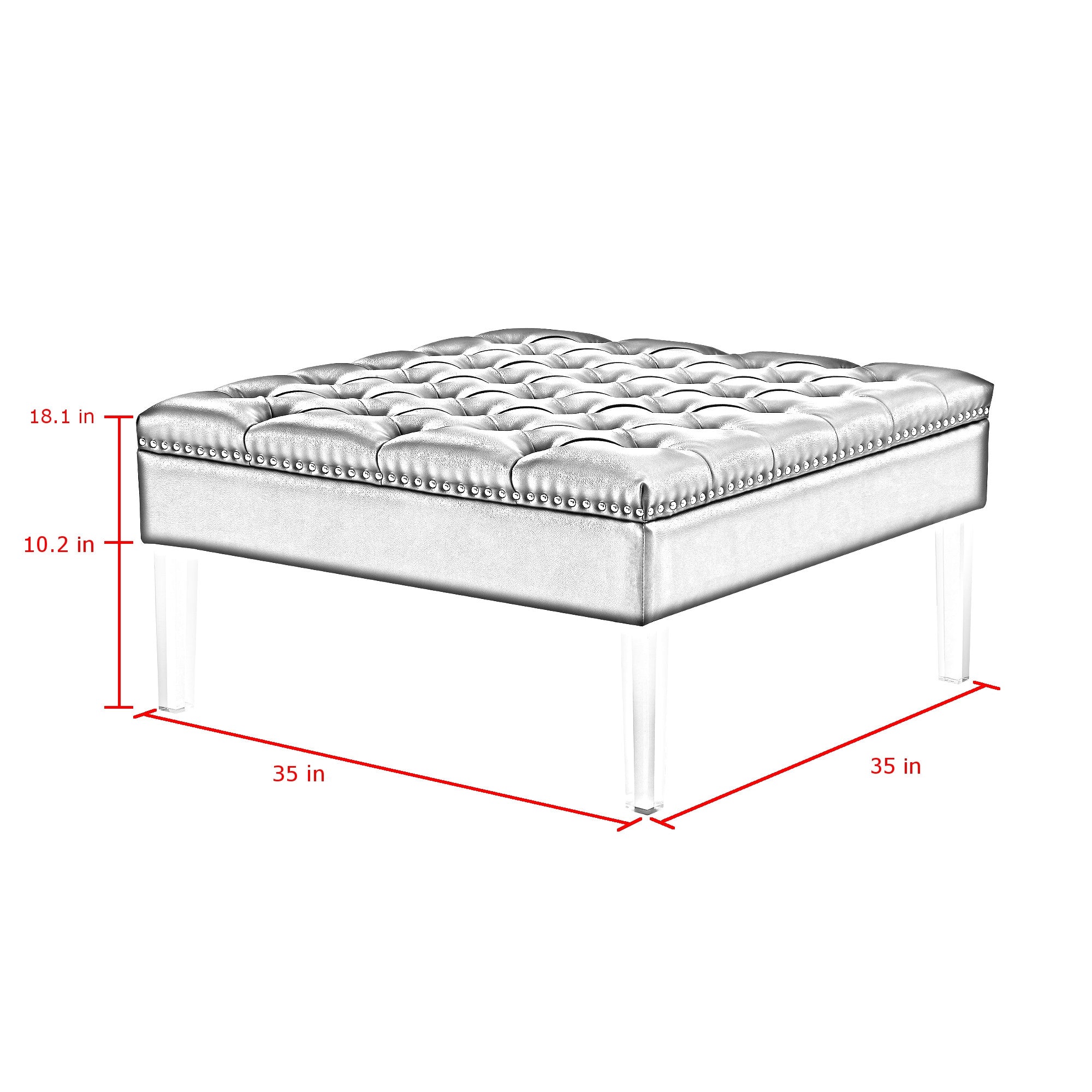 Espresso Faux Leather and Acrylic Cocktail Ottoman 35"