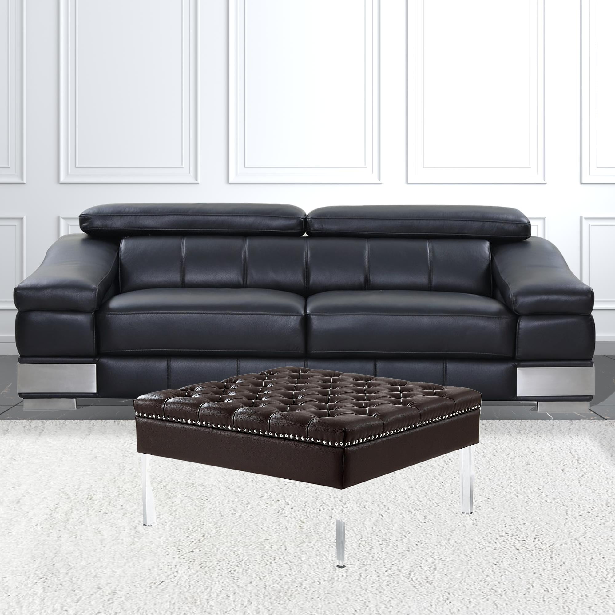 Espresso Faux Leather and Acrylic Cocktail Ottoman 35"