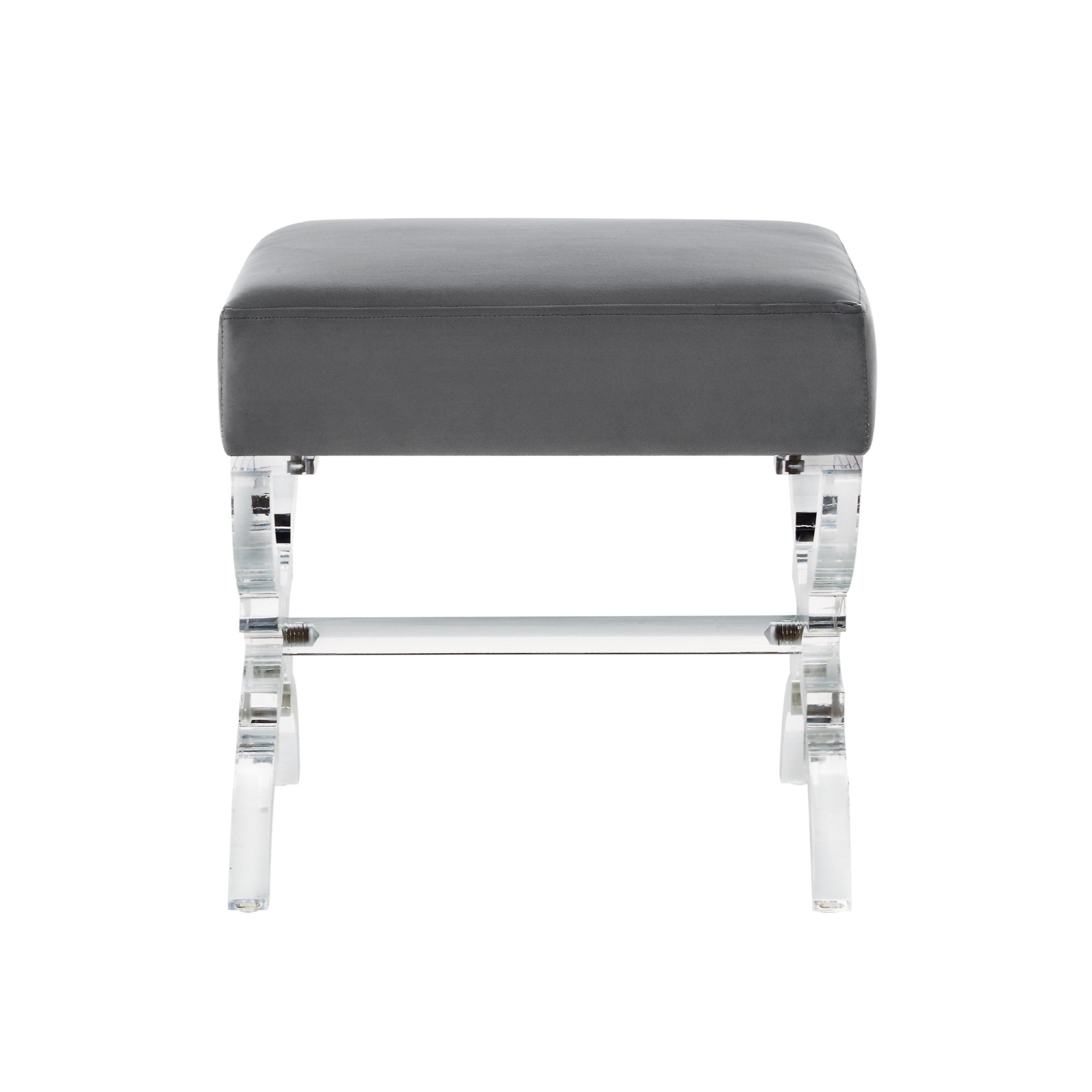 Grey Velvet And Clear Ottoman 18"