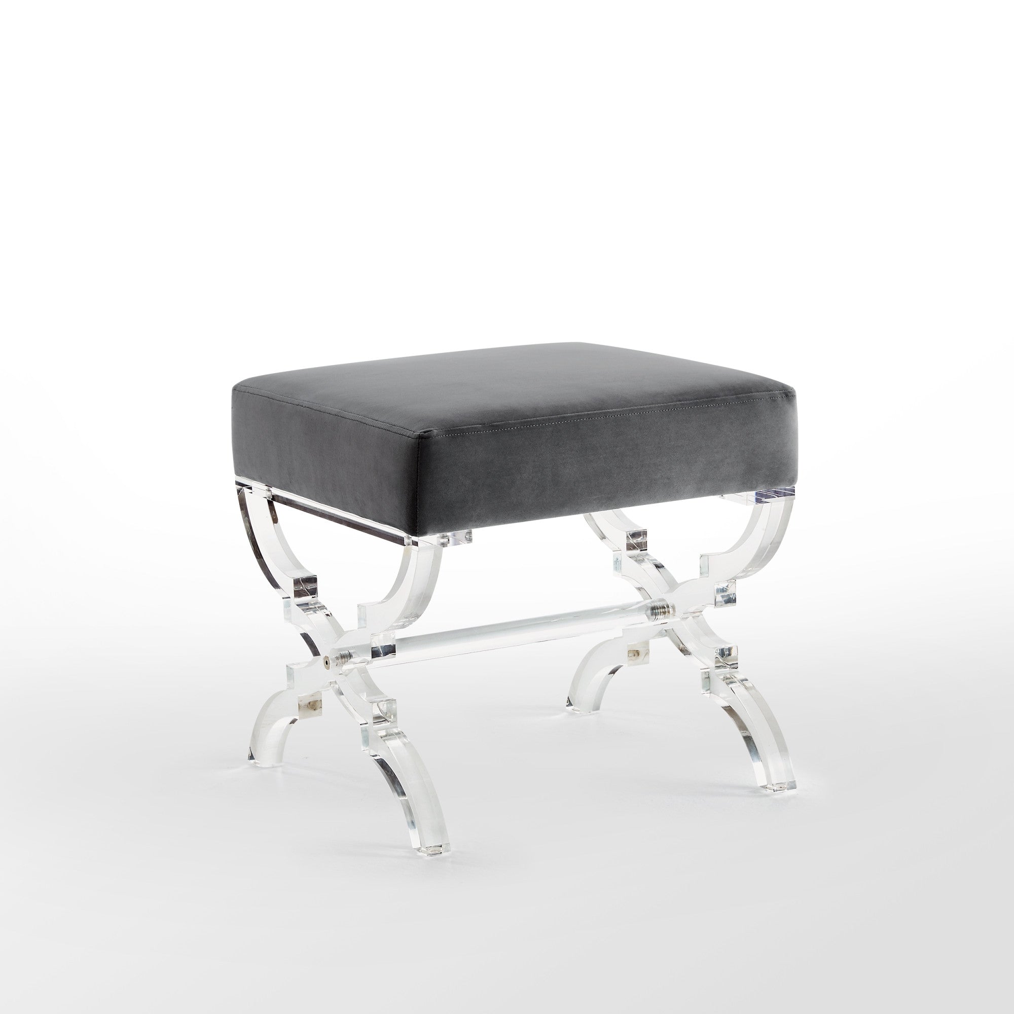 Grey Velvet And Clear Ottoman 18"