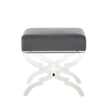 Grey Velvet And Clear Ottoman 18