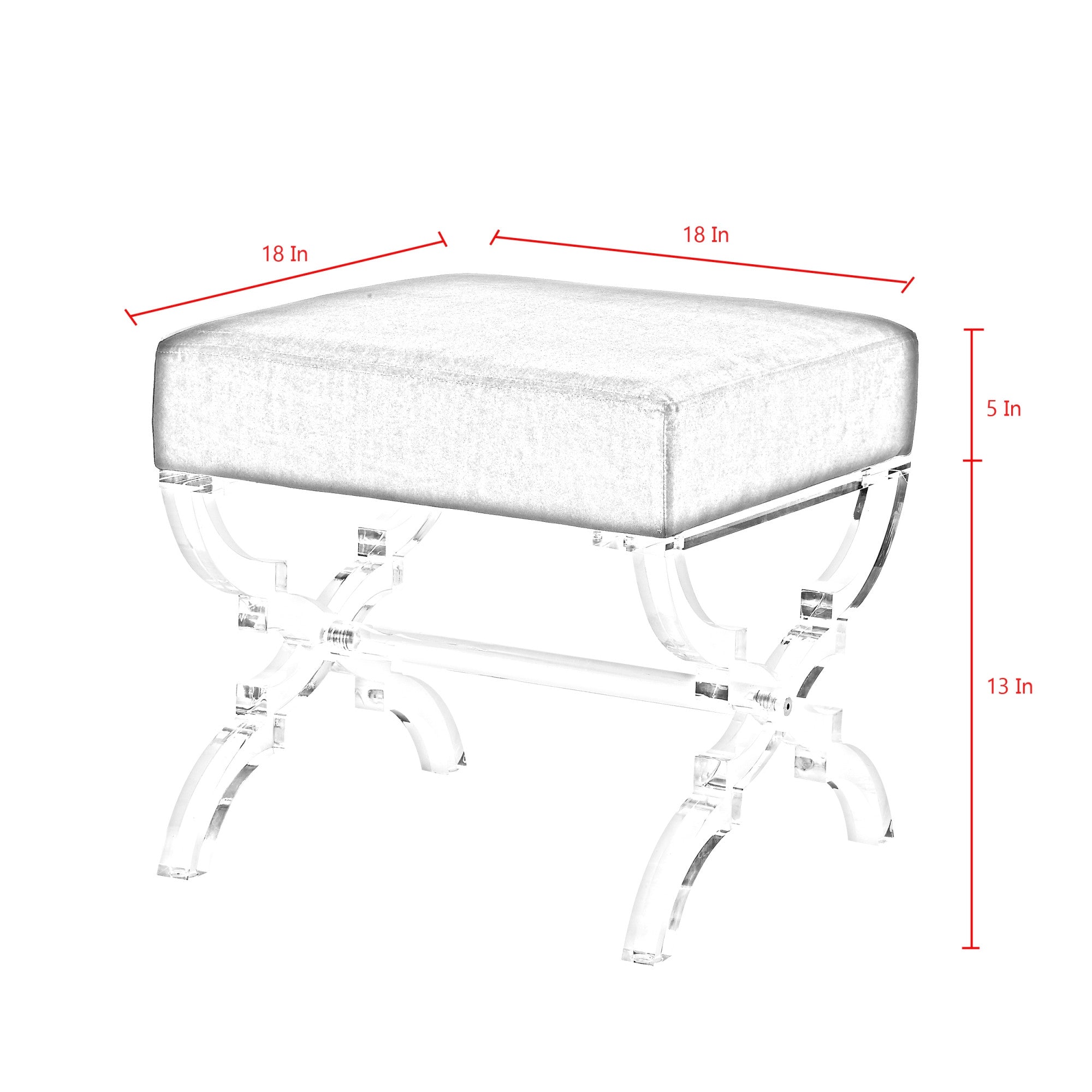 Grey Velvet And Clear Ottoman 18"
