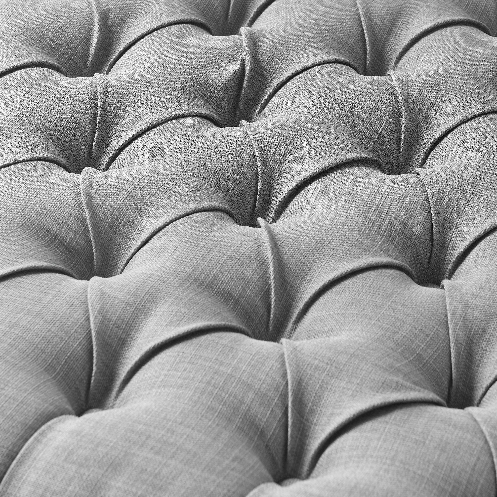 36" Light Grey Tufted Linen Clear Acrylic Sides Storage Ottoman